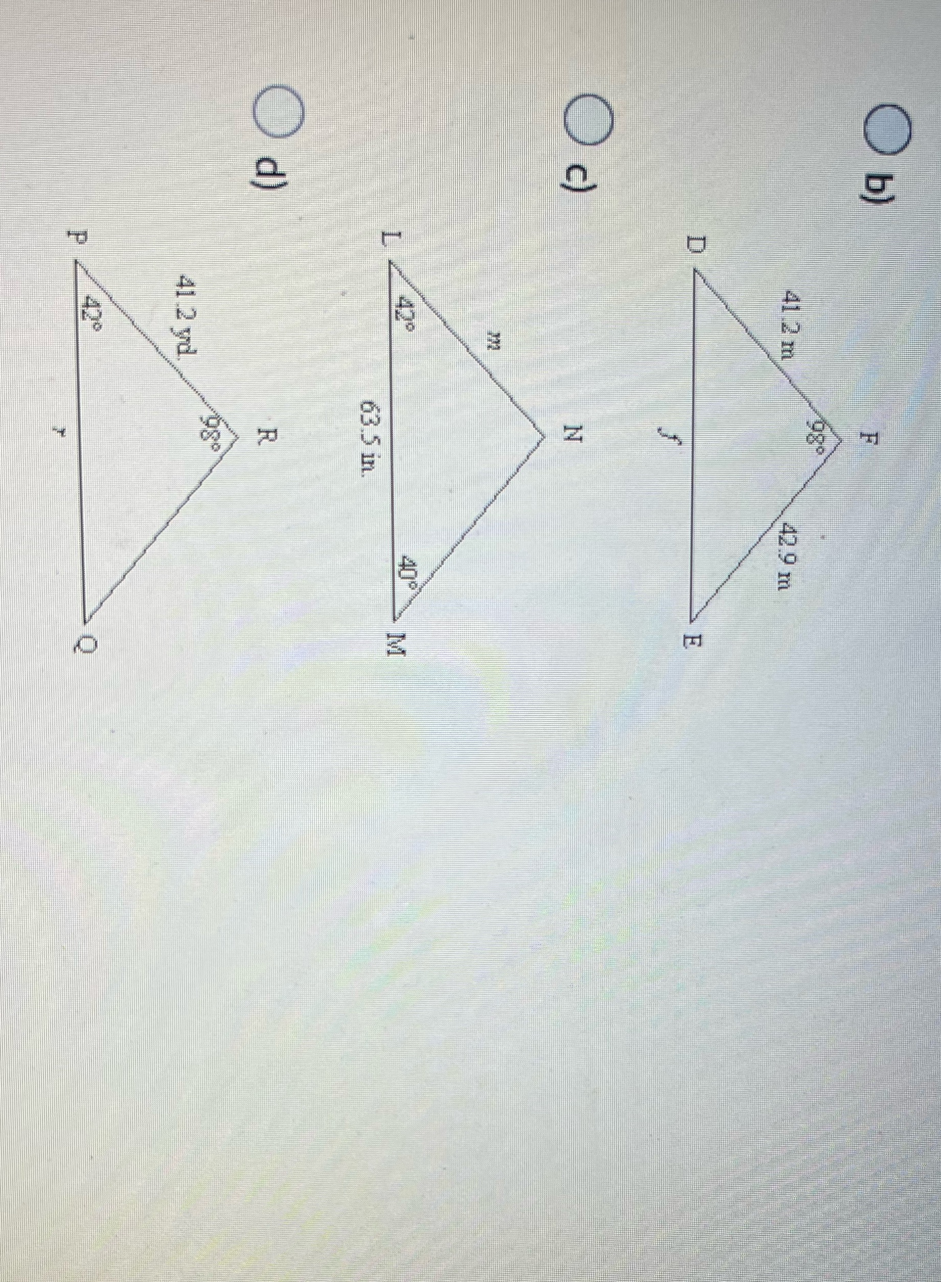 For which Diagram would you use the Cosine law to