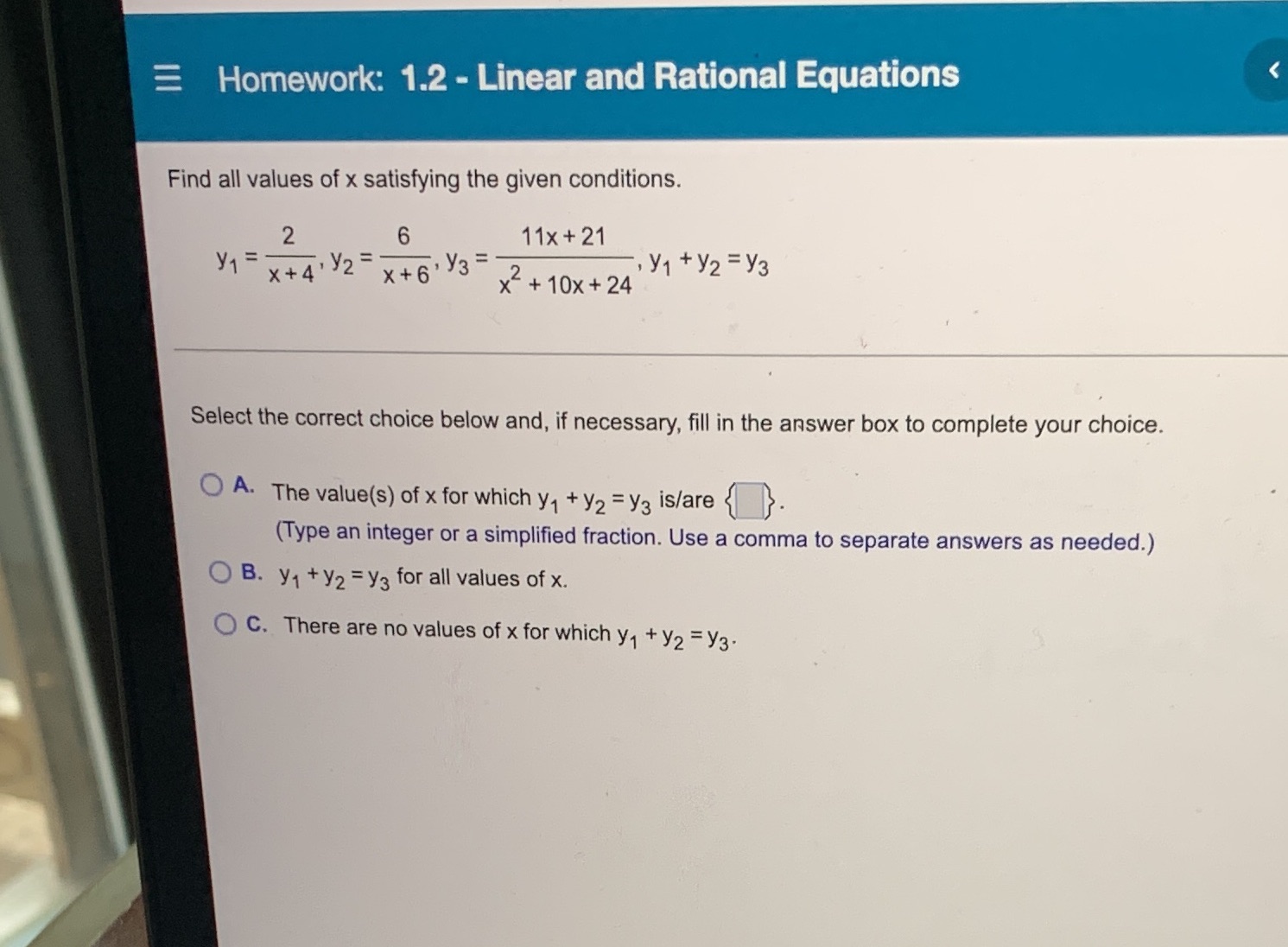E Homework: 1.2 - Linear and Rational Equations