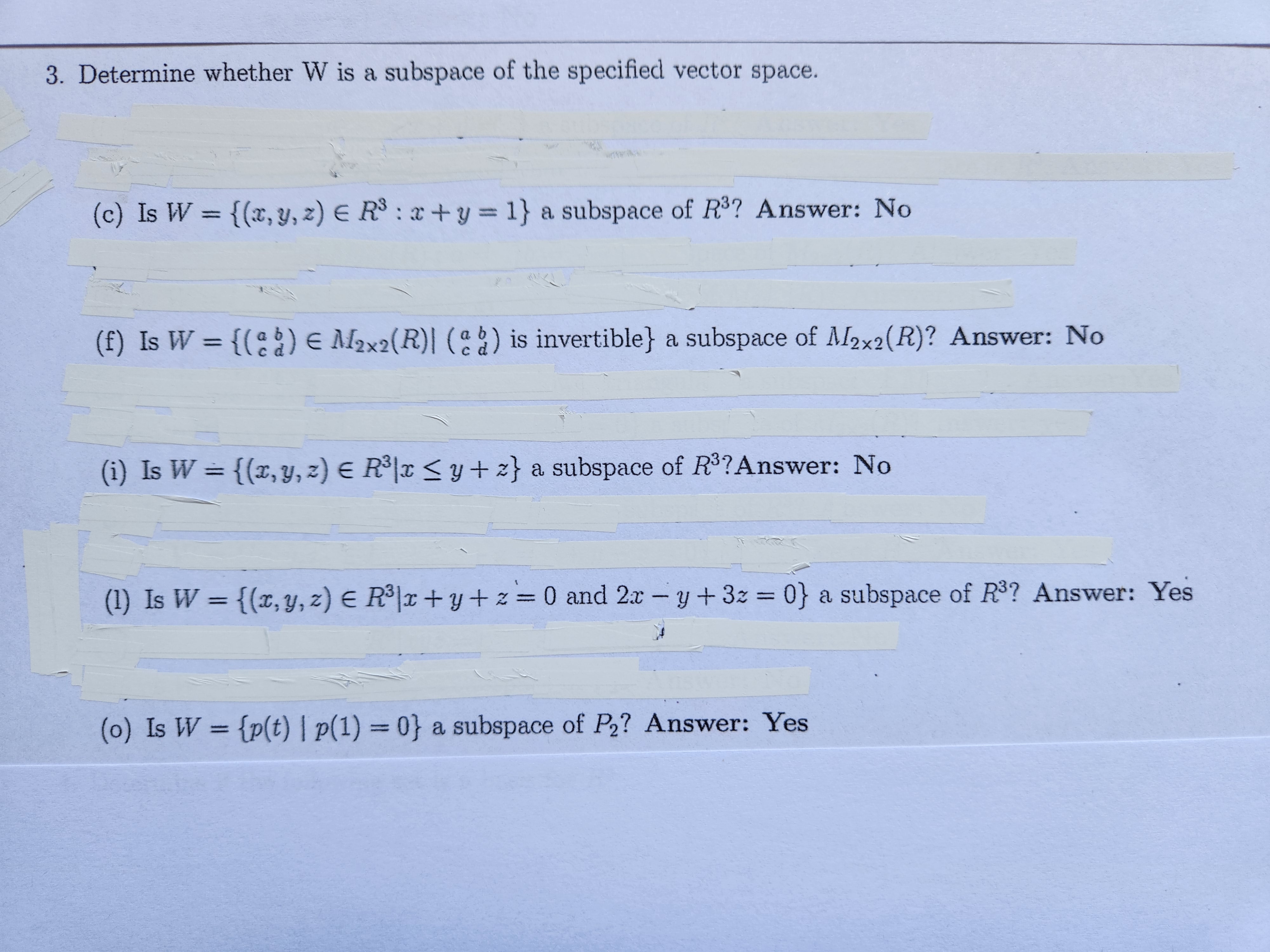 3. Determine whether W is a subspace of the