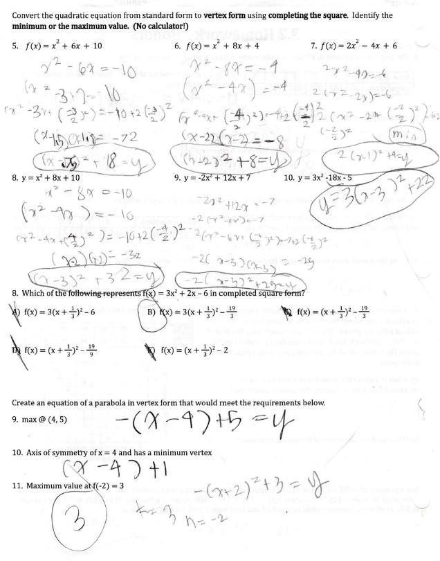 Convert the quadratic equation from standard form