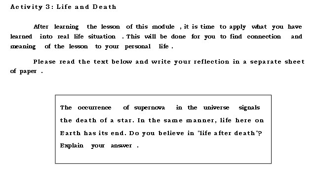 Activity 3 : Life and Death After learning the