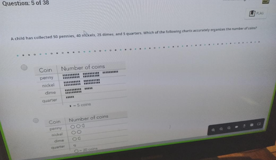 Question: 5 of 38 FLAG A child has collected 50
