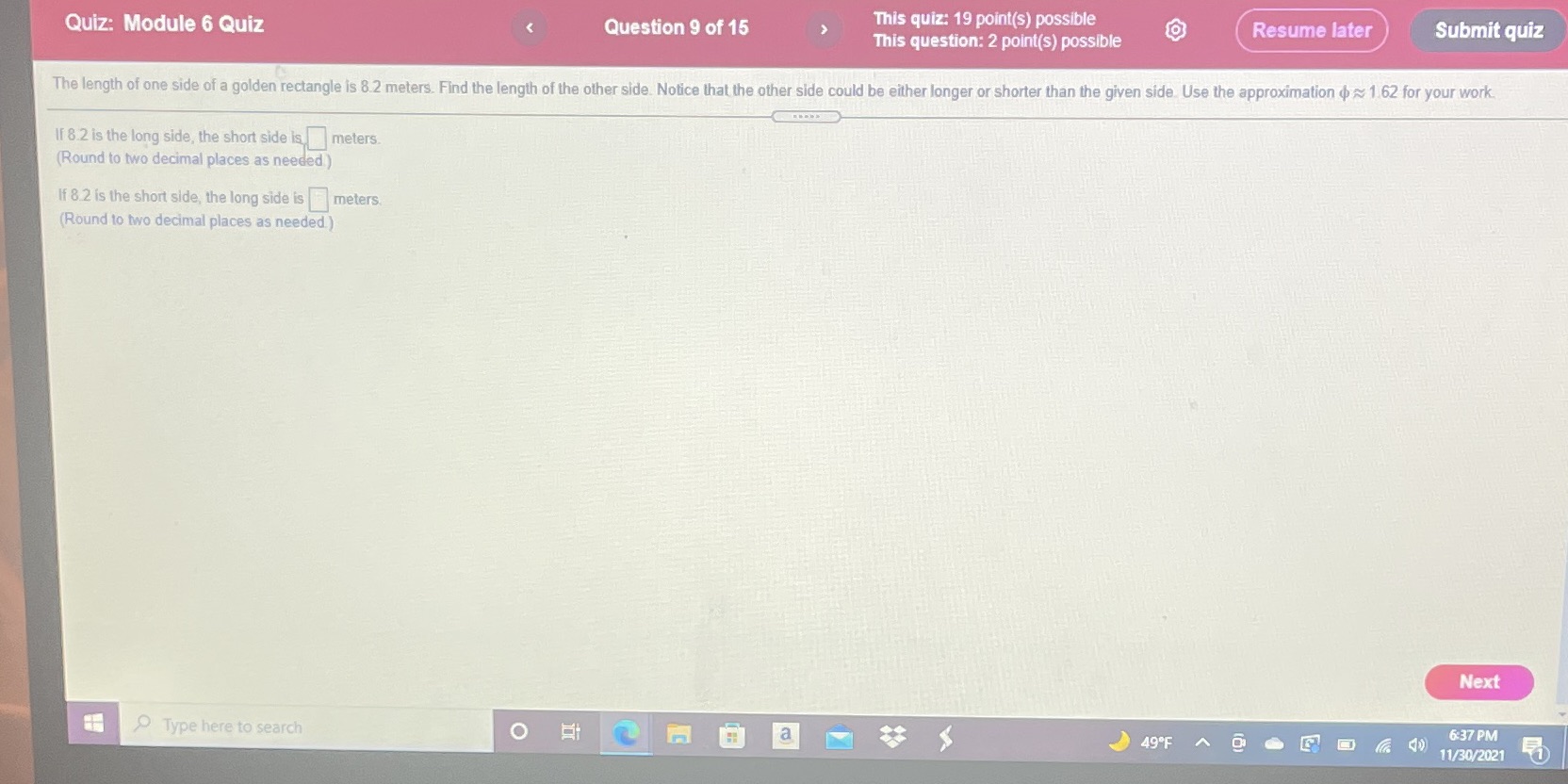 Quiz: Module 6 Quiz Question 9 of 15 This quiz: