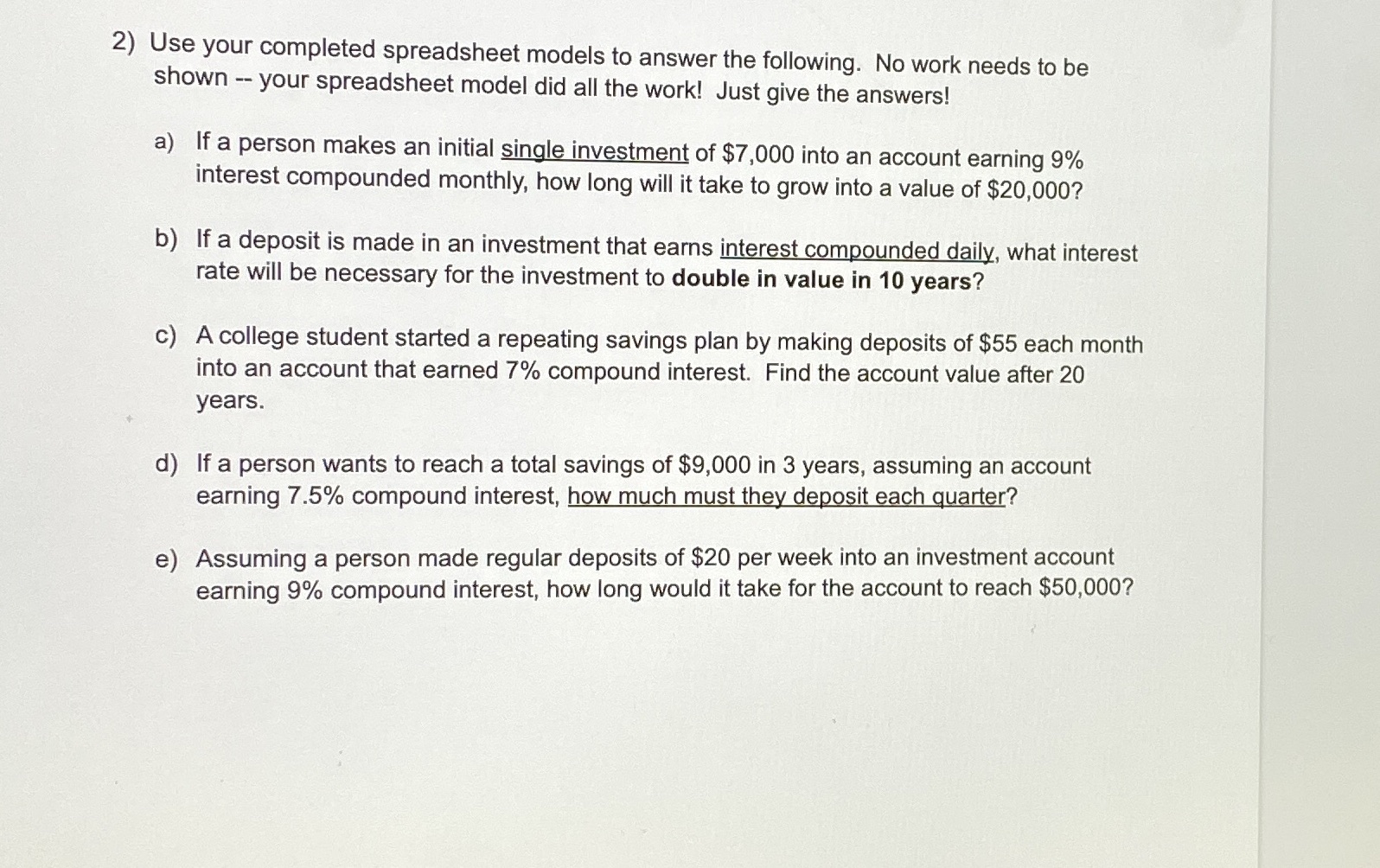 Solve these problems 2) Use your completed