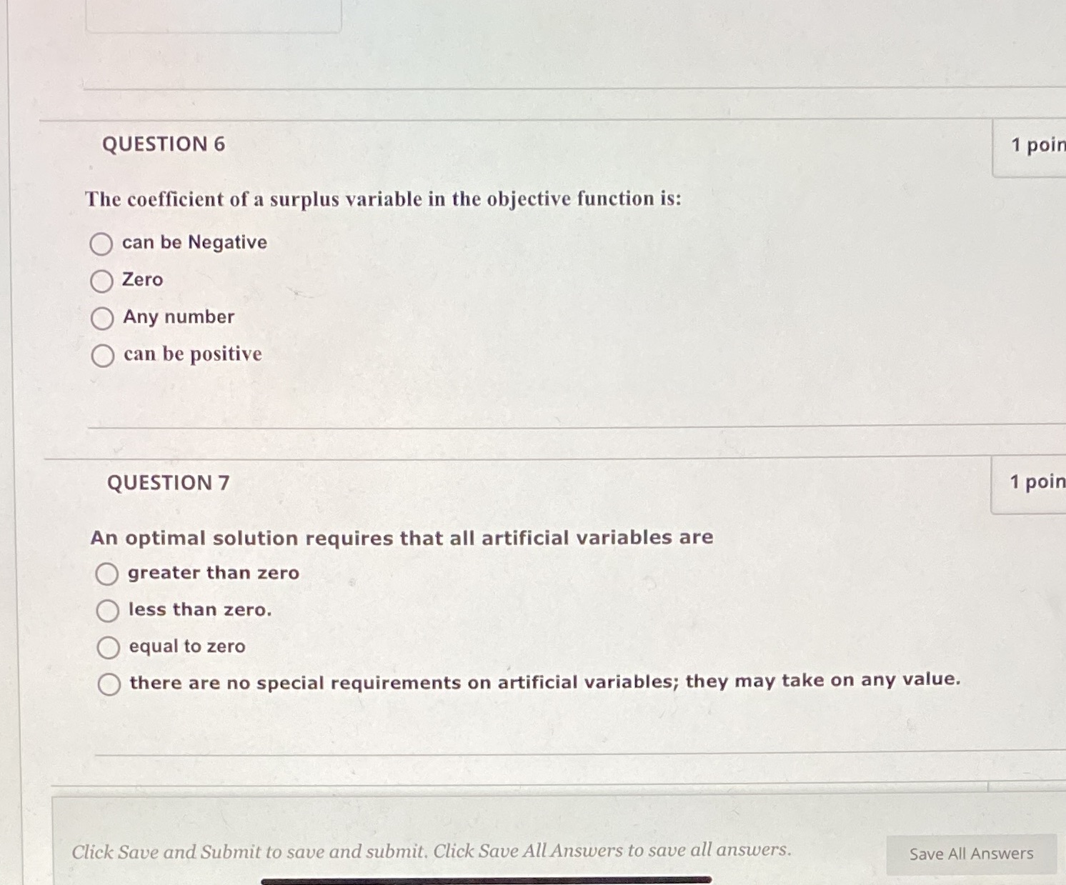 QUESTION 6 1 poin The coefficient of a surplus