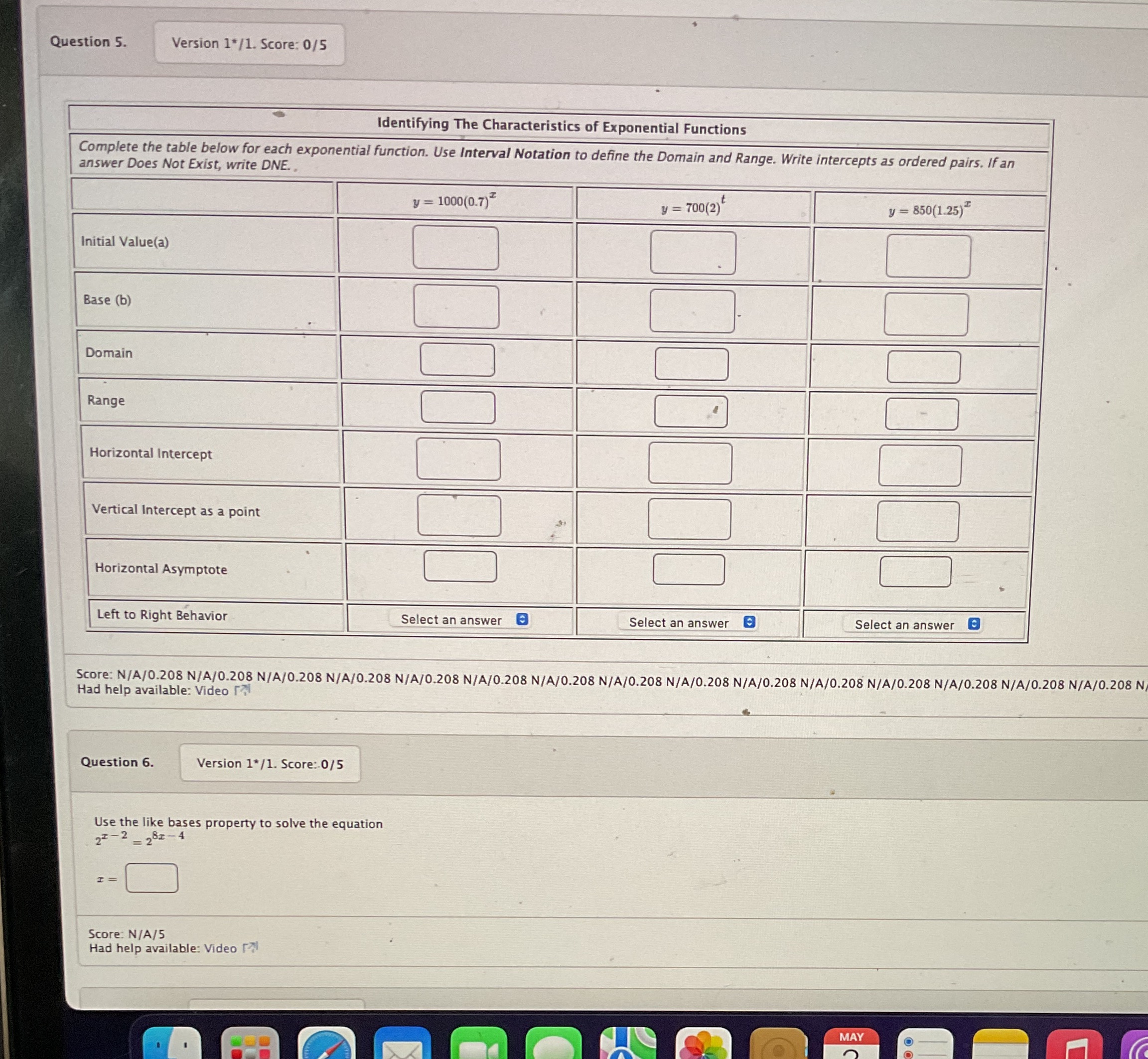 5-6 Question 5. Version 1*/1. Score: 0/5