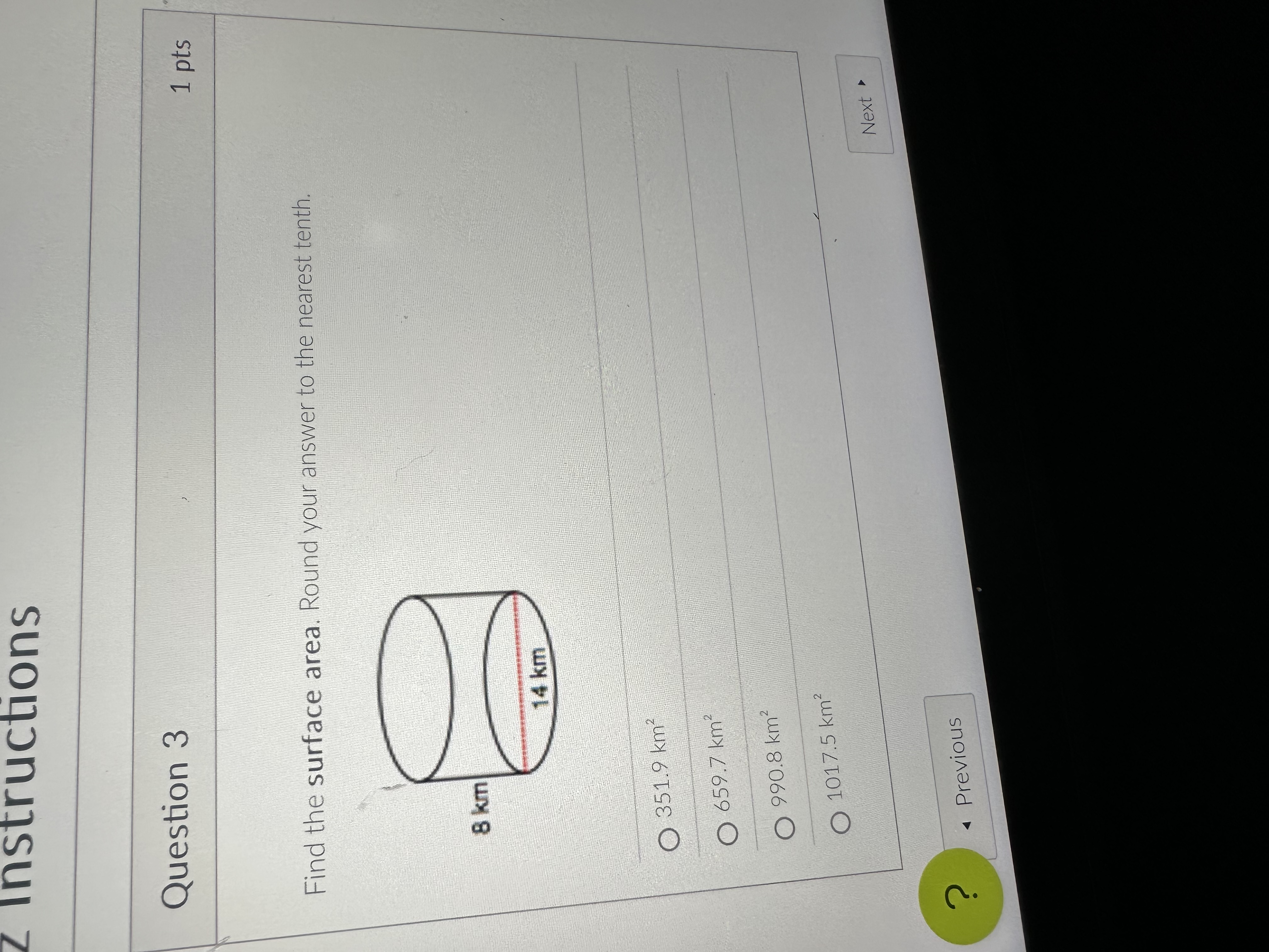 Question 5 1 pts Find the area of the pyramid