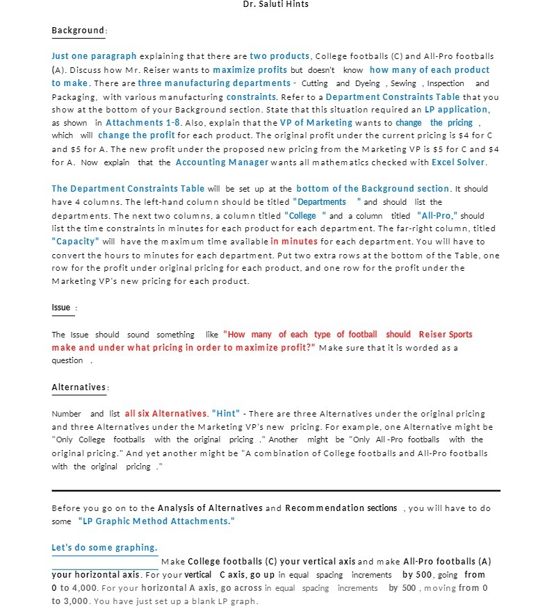 Dr. Saluti Hints Background: Just one paragraph