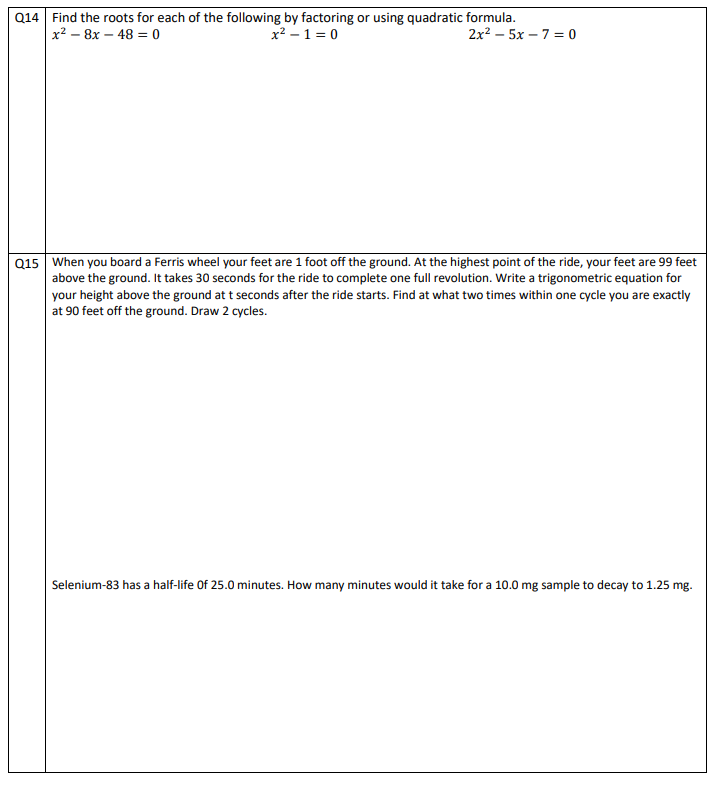 Q14 Find the roots for each of the following by