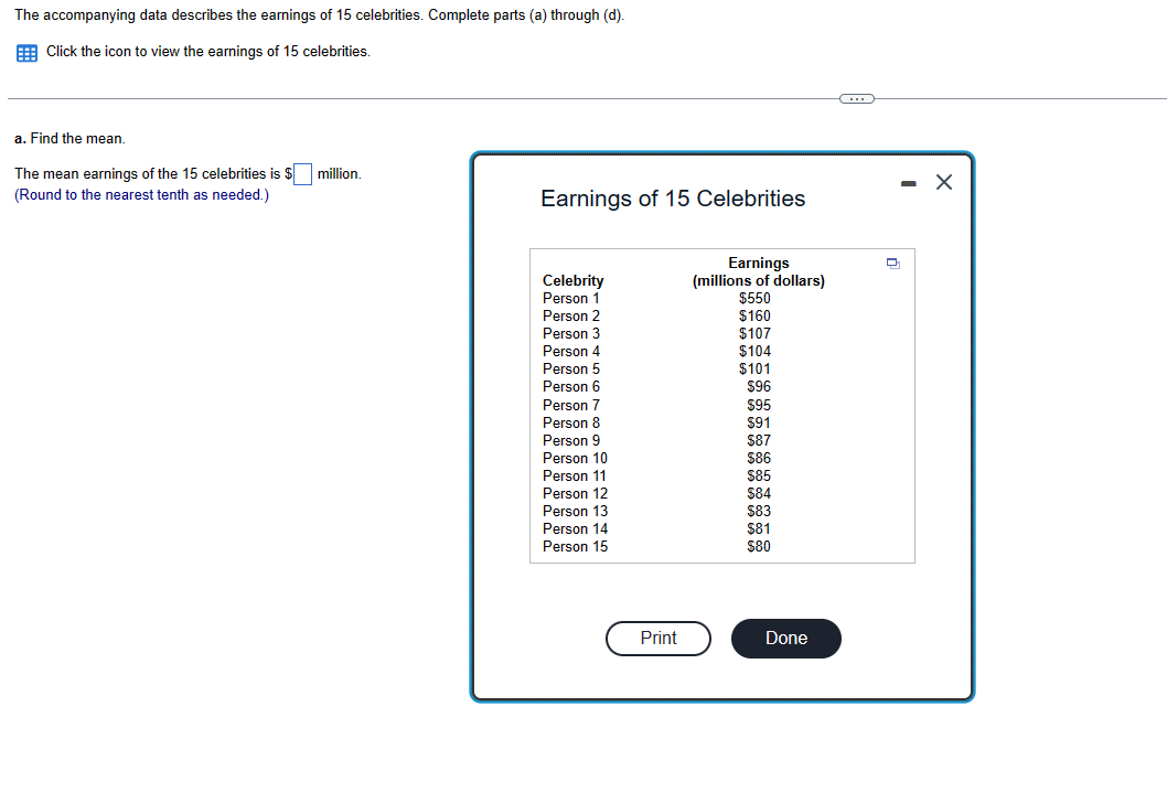 The accompanying data describes the earnings of