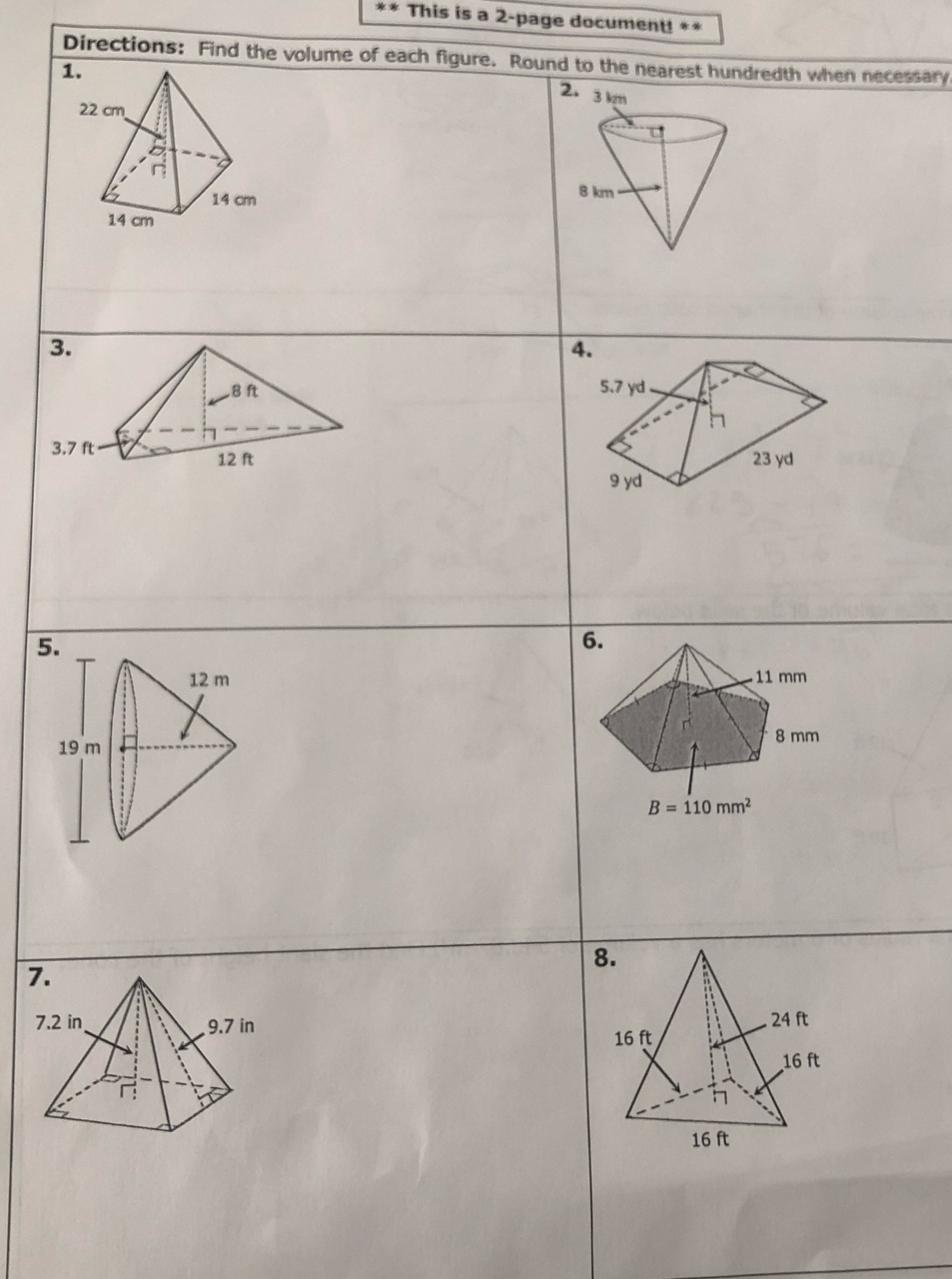 Volume of each figure ** This is a 2-page