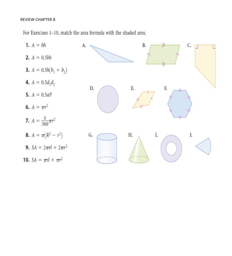 REVIEW CHAPTER 8 For Exercises 1-10, match the