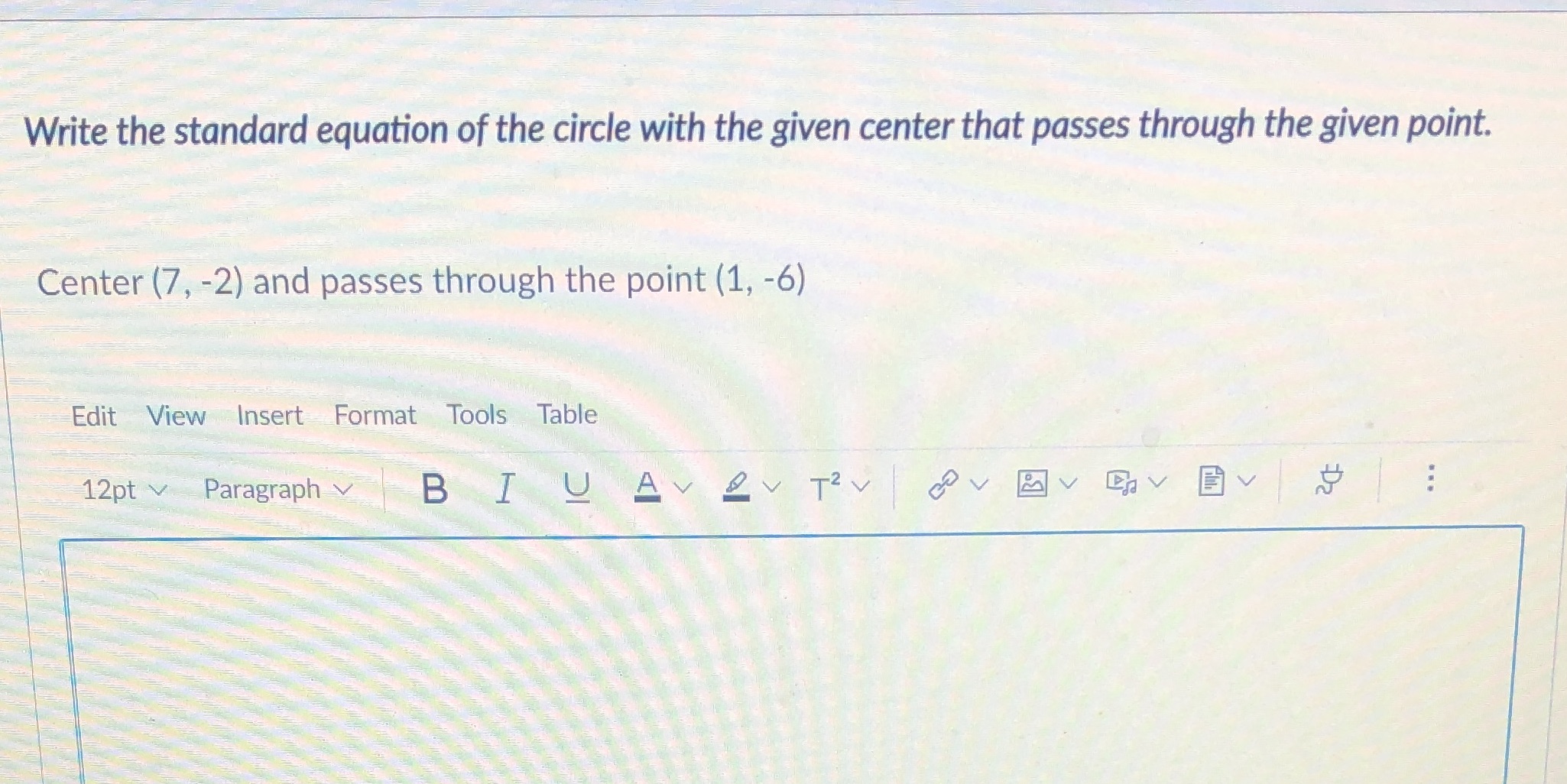 Write the standard equation of the circle with