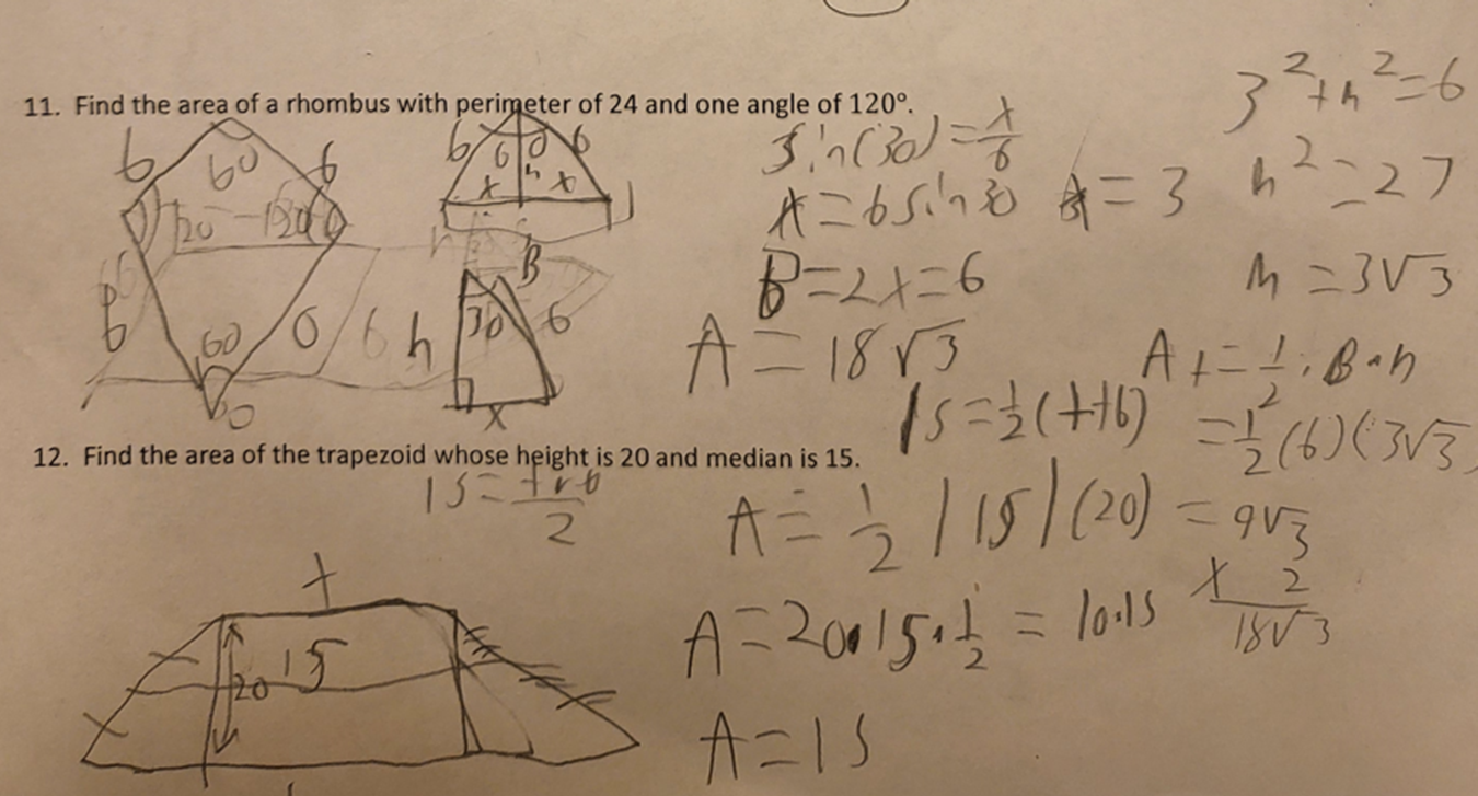 2 11. Find the area of a rhombus with perimeter