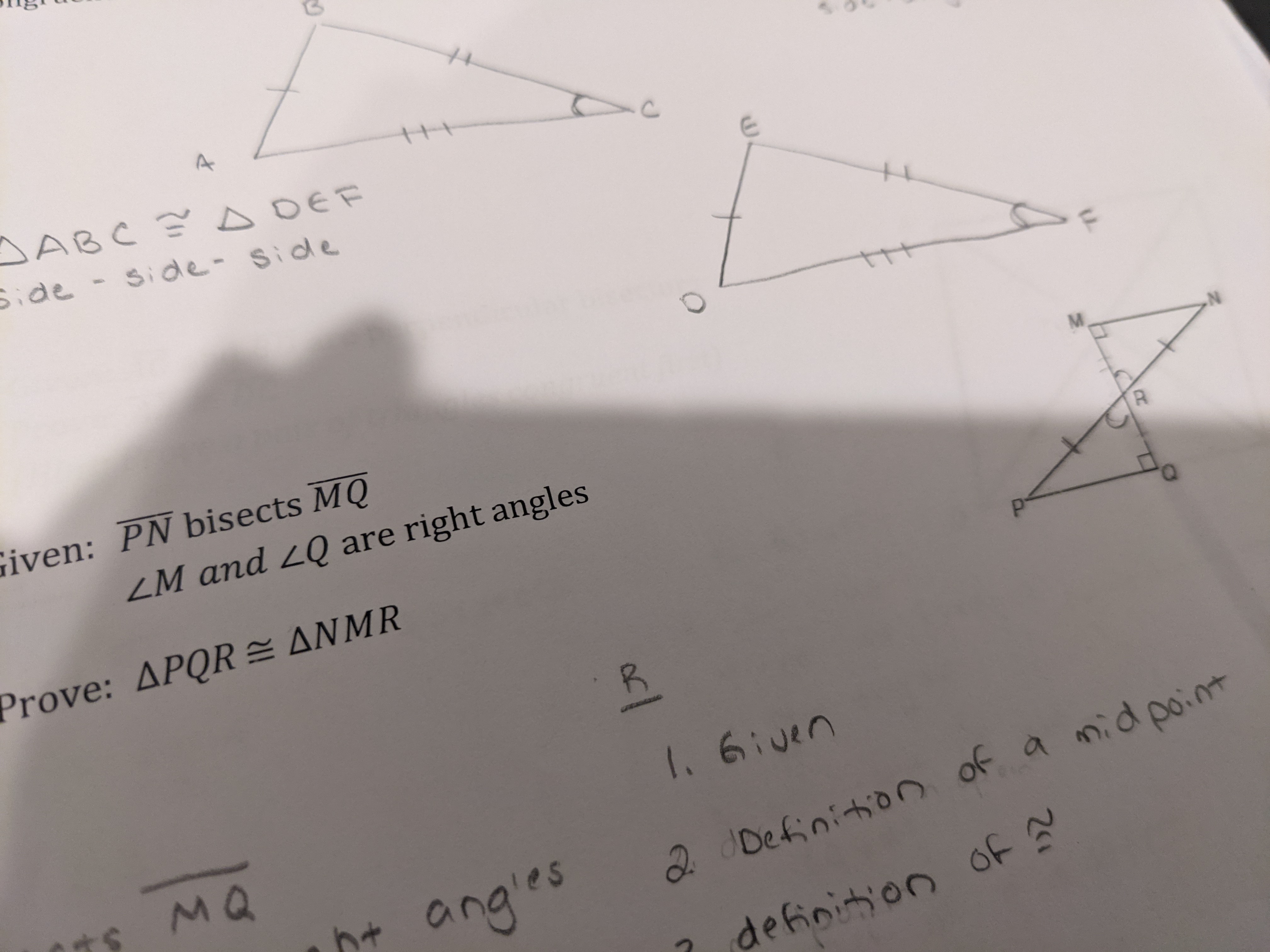Given PN bisects MQ, angle M and angle Q are