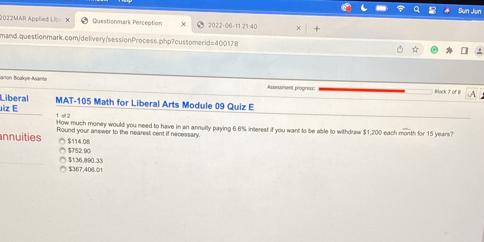 O Q Sun Jun 2022MAR Applied Libe X Questionmark