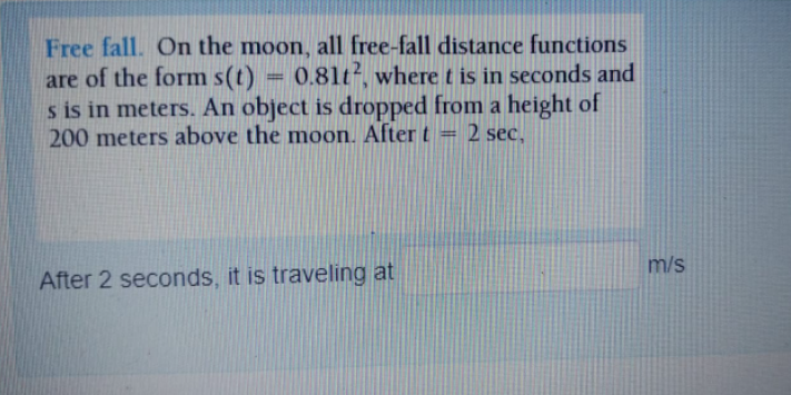 Free fall. On the moon, all free-fall distance