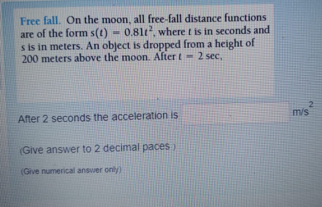 Free fall. On the moon, all free-fall distance