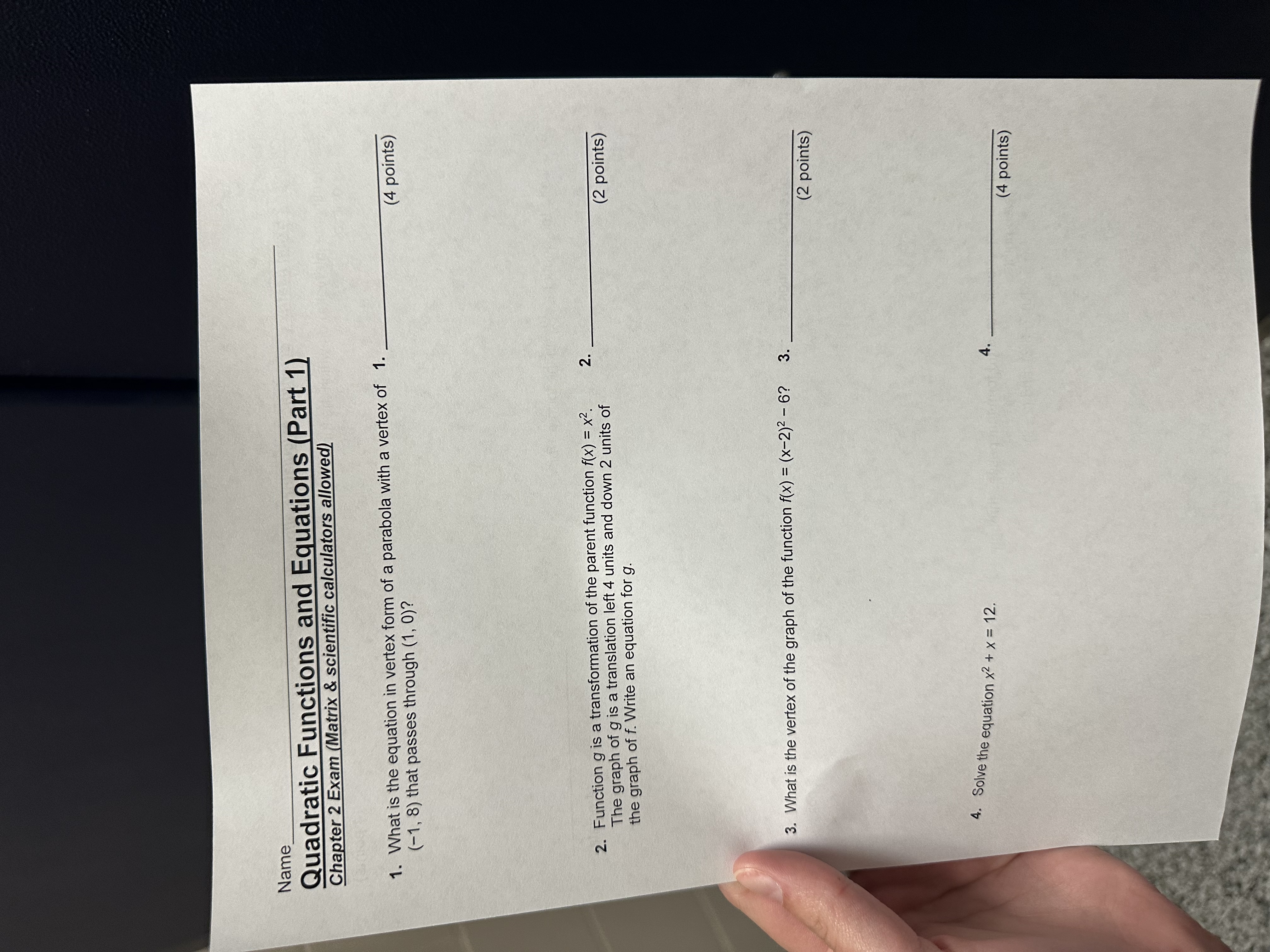 Name Quadratic Functions and Equations (Part 1)