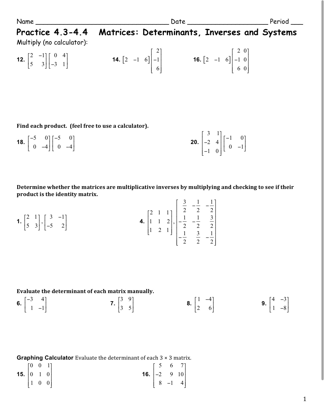 Page 1:#12 do by hand#14 and 16 use calculator#18
