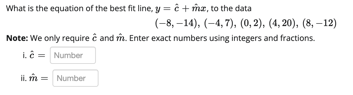 What is the equation of the best fit line, y = c