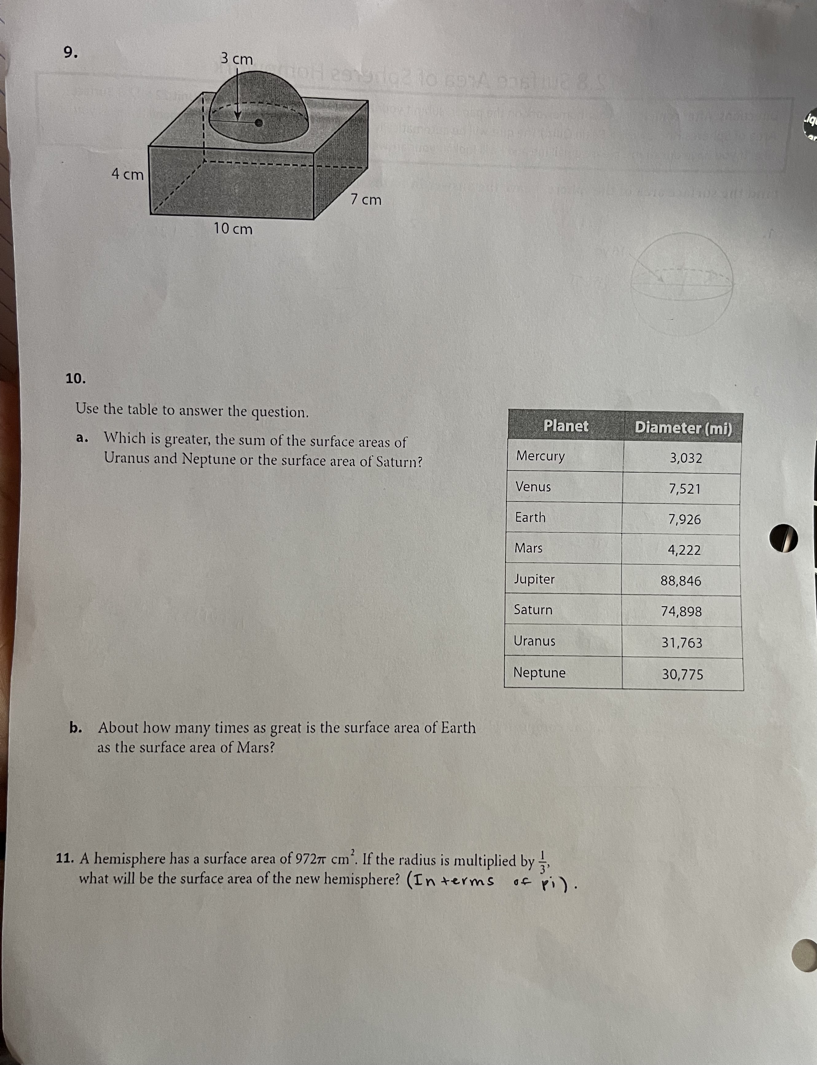 12.8 Surface Area of Spheres Homework Directions: