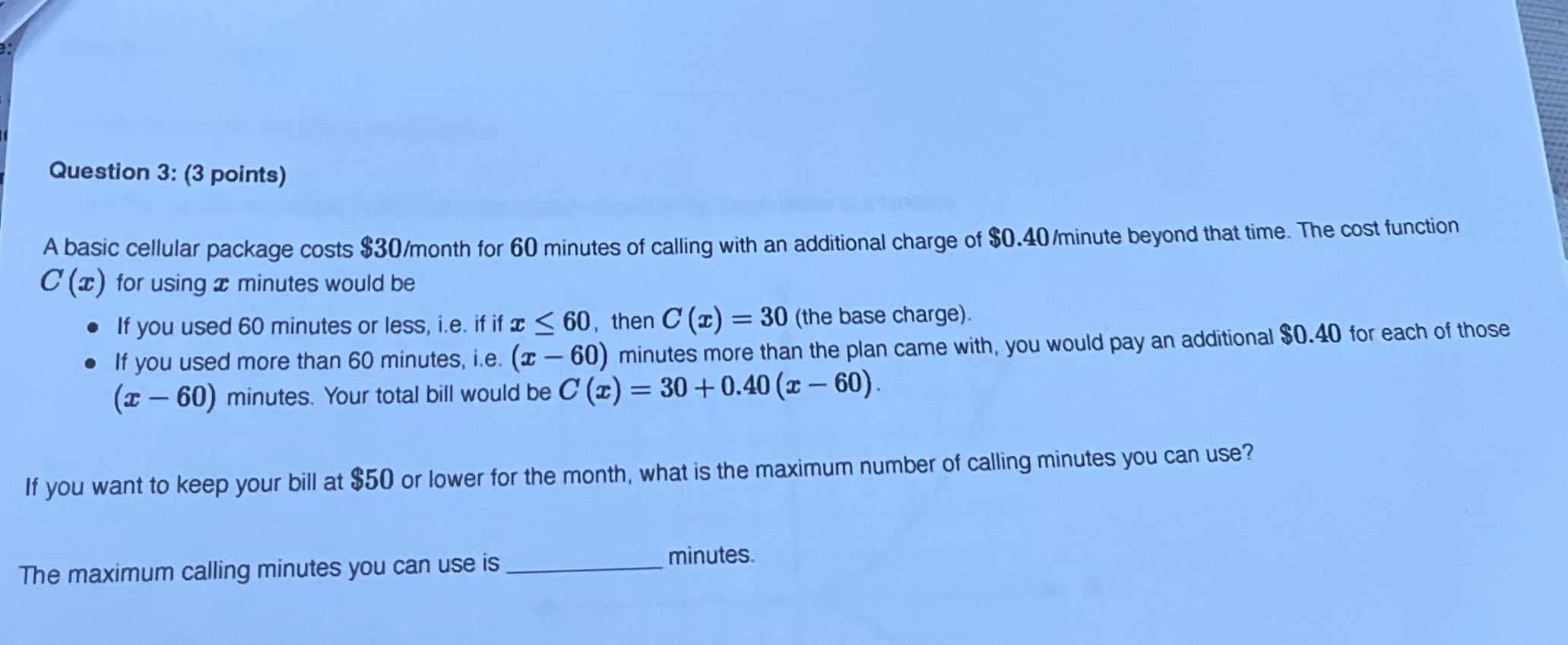 Question 3: (3 points) A basic cellular package