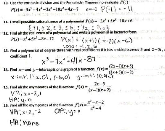 10. Use the synthetic division and the Remainder