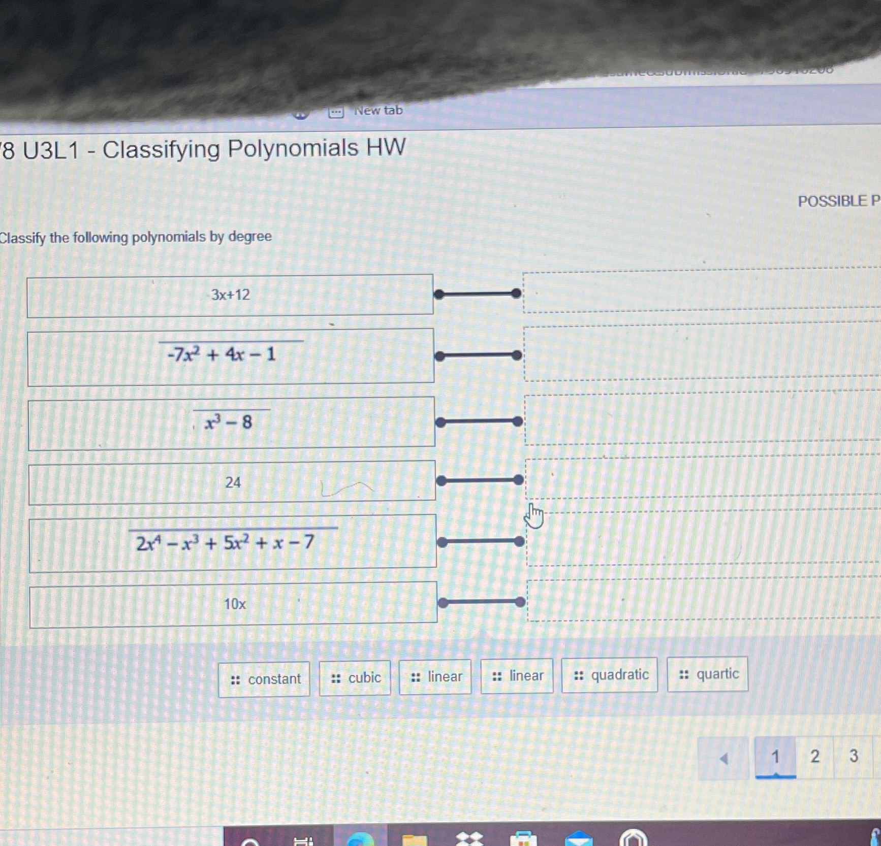 New tab 8 U3L1 - Classifying Polynomials HW