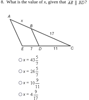 8. What is the value of x, given that AF || BD? 4