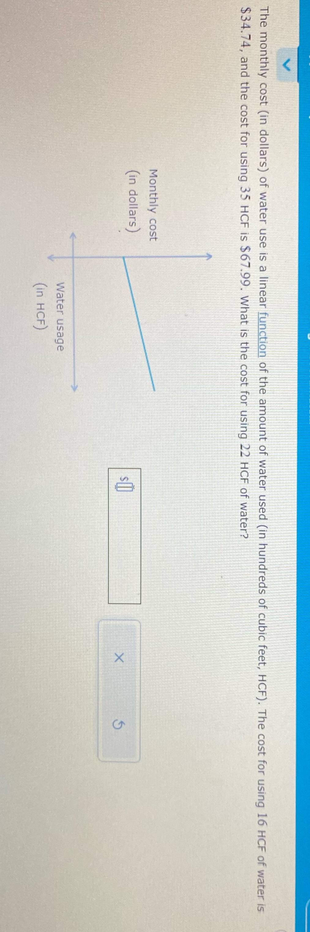 The monthly cost (in dollars) of water use is a