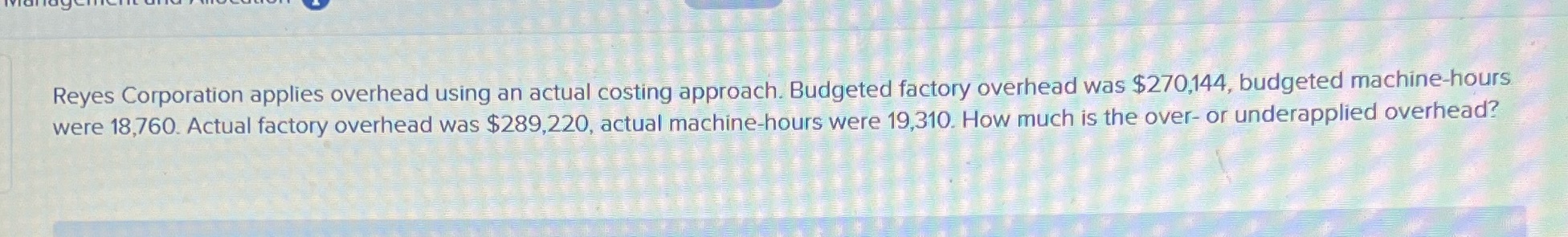 Cost Accounting Reyes Corporation applies