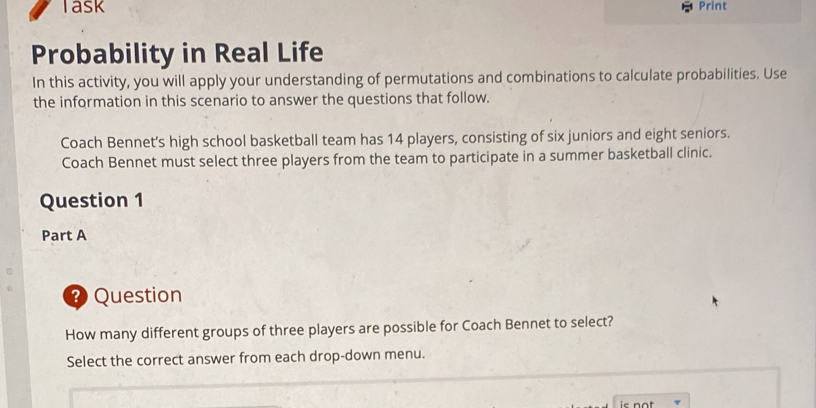 Task Print Probability in Real Life In this