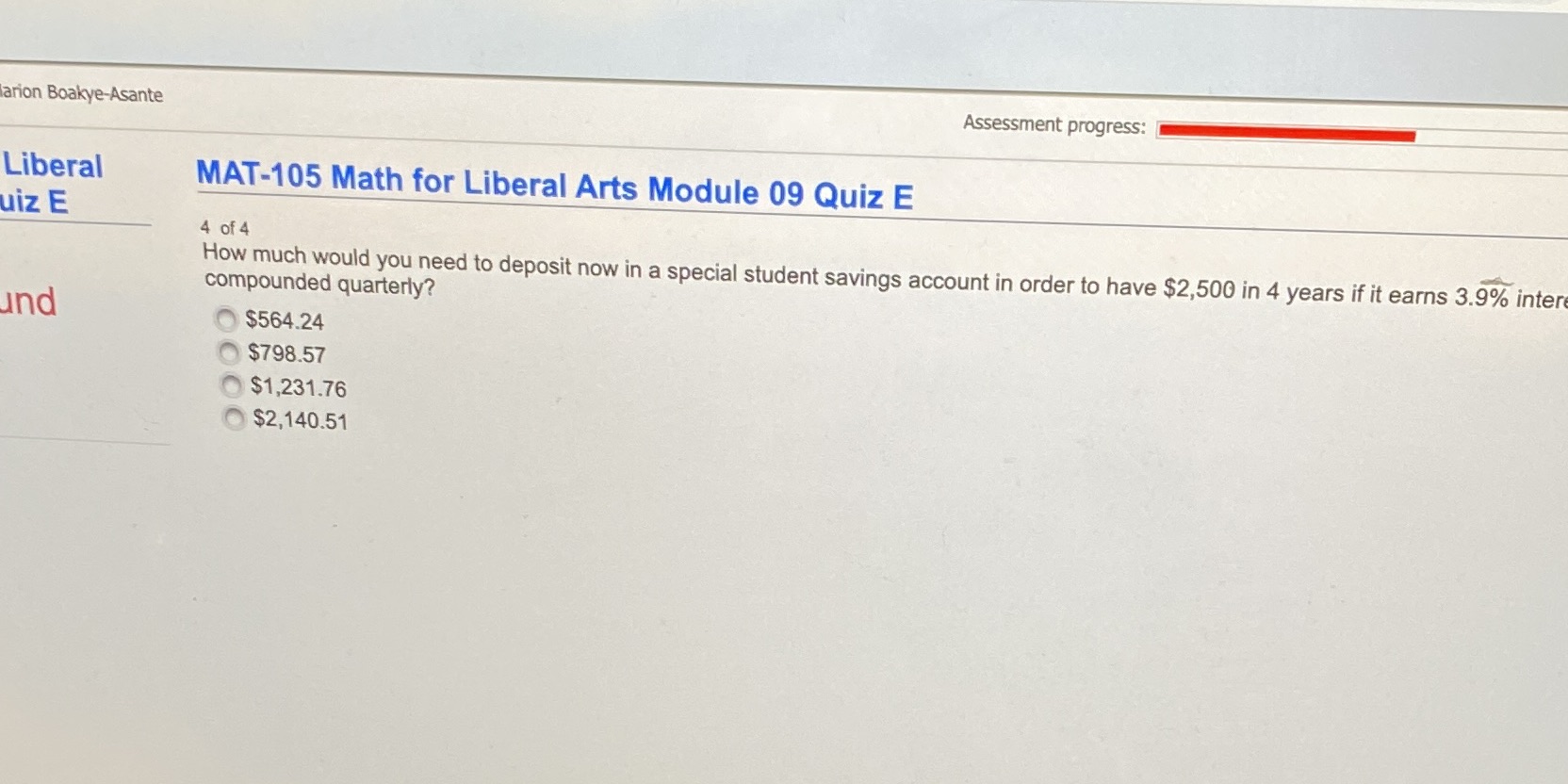 larion Boakye-Asante Assessment progress: Liberal