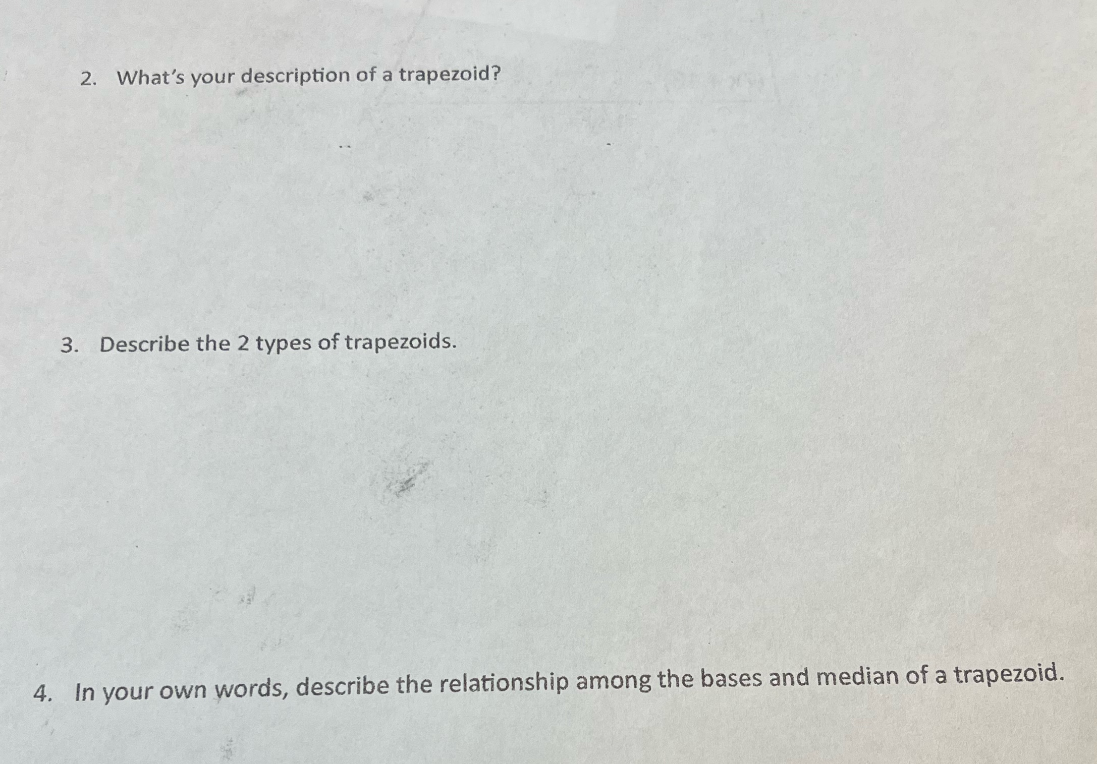 2. What's your description of a trapezoid?