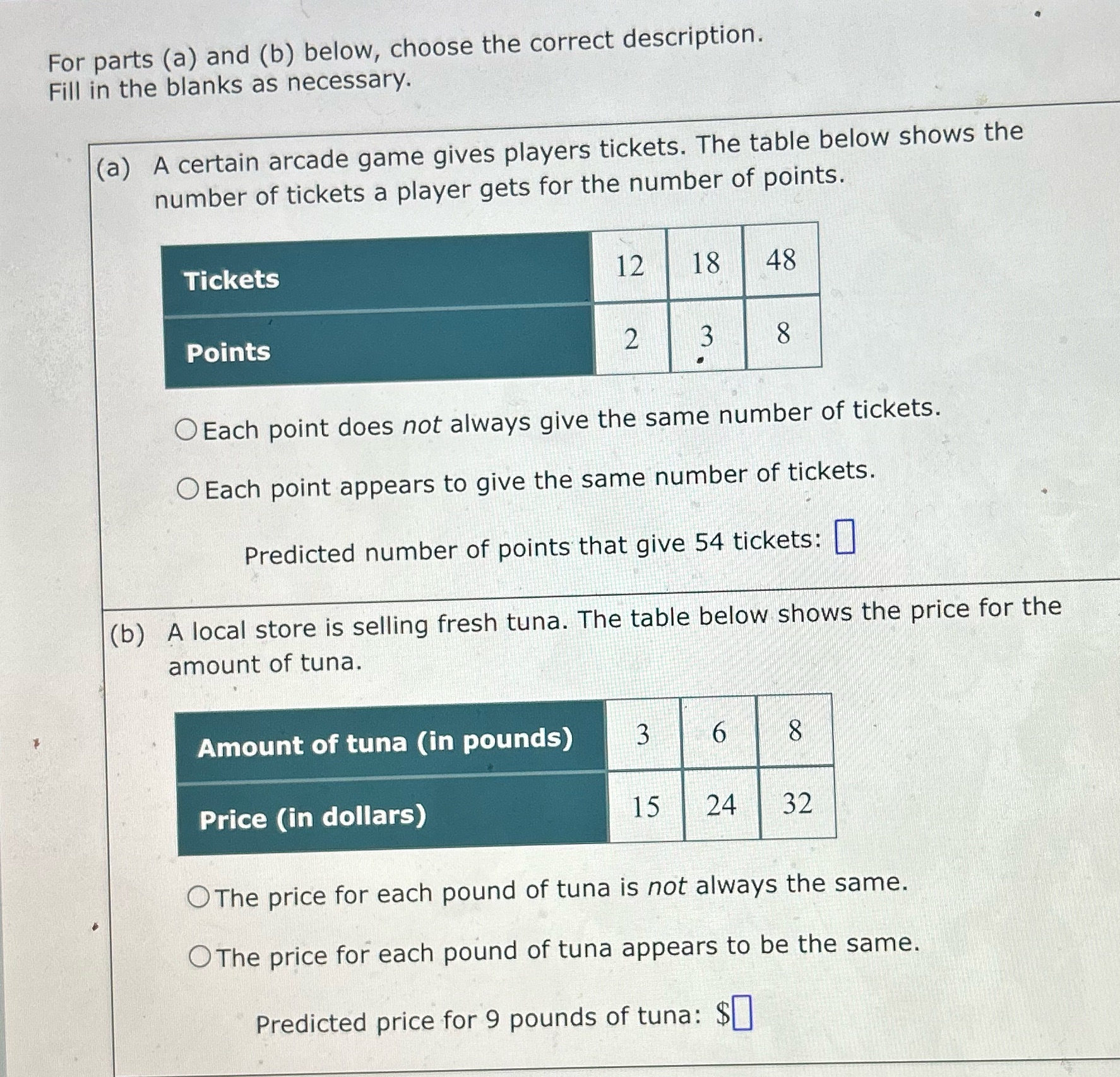 For parts (a) and (b) below, choose the correct