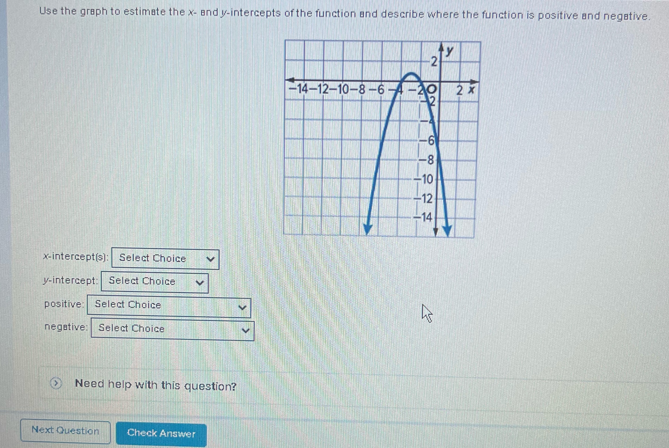 Use the graph to estimate the x- and y-intercepts