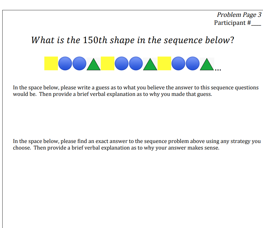 Problem Page 3 Participant # What is the 150th