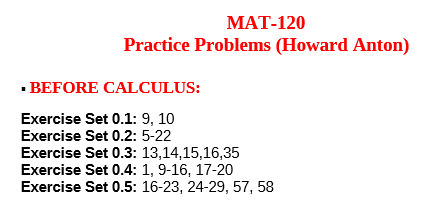 MAT-120 Practice Problems (Howard Anton) . BEFORE