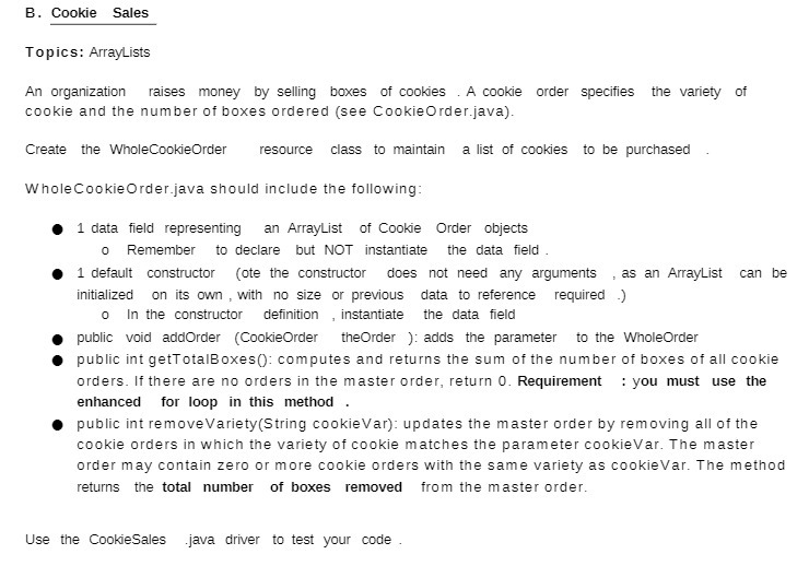 B. Cookie Sales Topics: ArrayLists An
