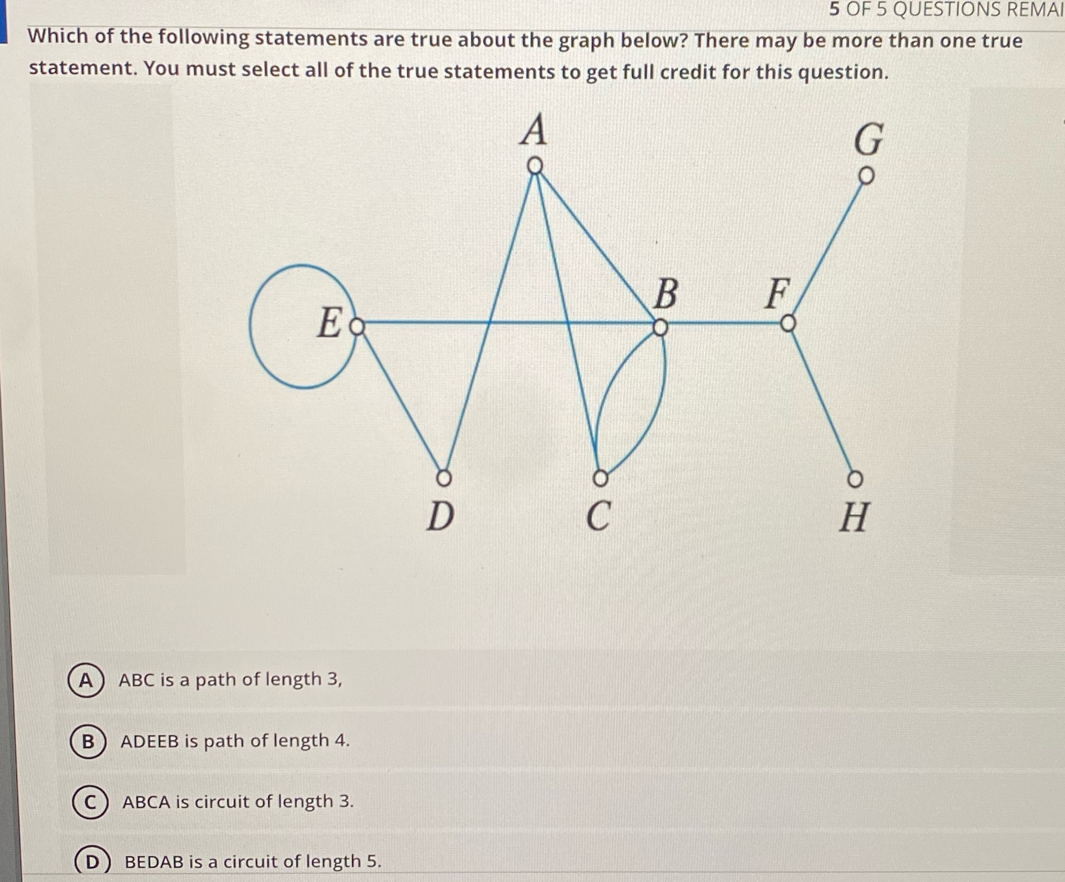 5 OF 5 QUESTIONS REMA Which of the following