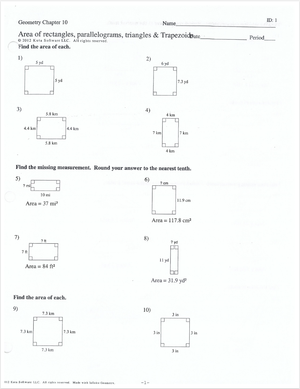 ID: 1 Geometry Chapter 10 Name_ Area of