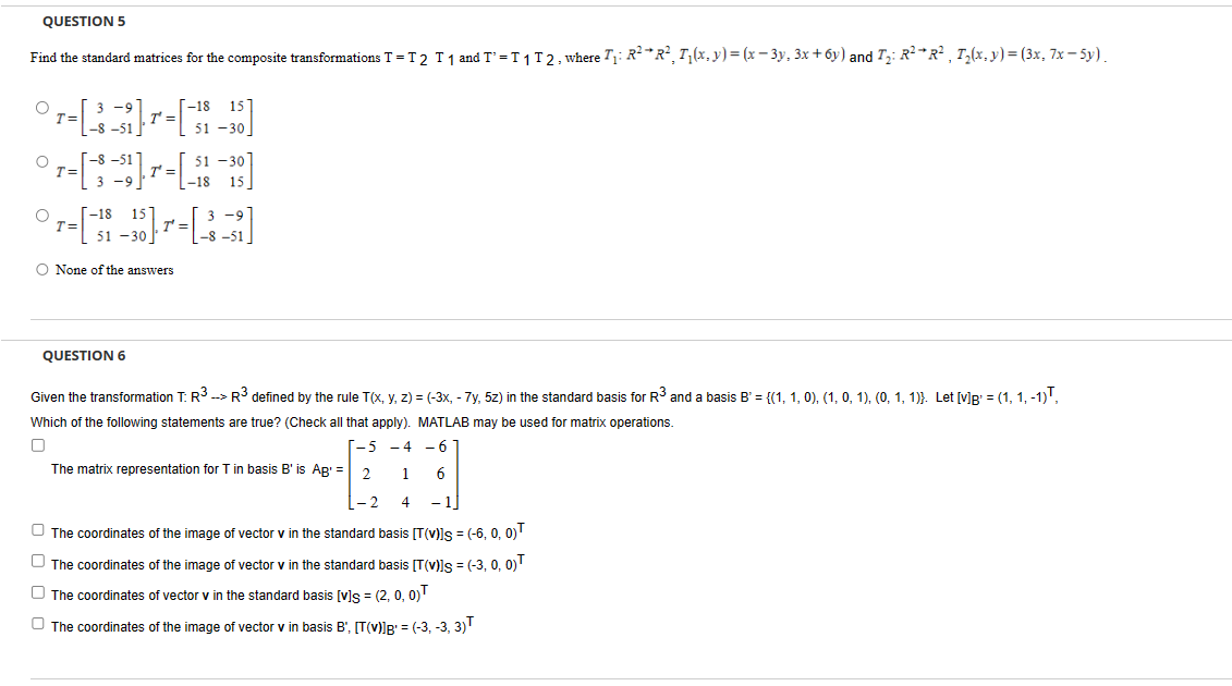 QUESTION 3 Let B = {(1, 5), (-5, -24)} and