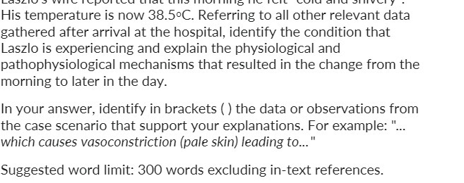 His temperature is now 38.5 C. Referring to all