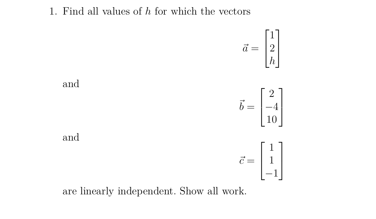 2. Find all It so that the columns of matrix A