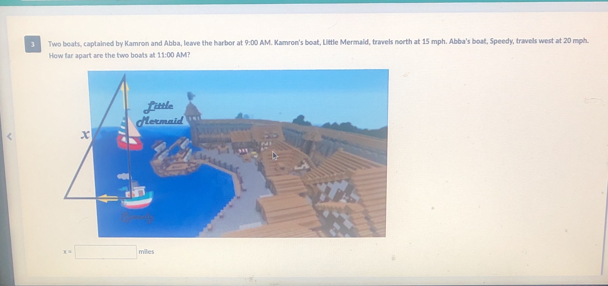 3 Two boats, captained by Kamron and Abba, leave