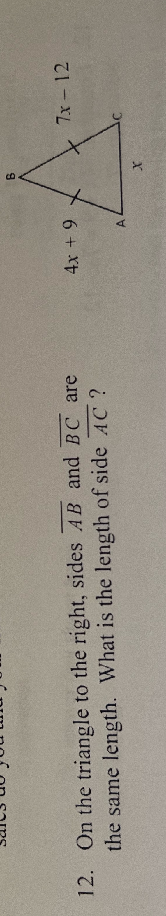 12. On the triangle to the right, sides AB and BC