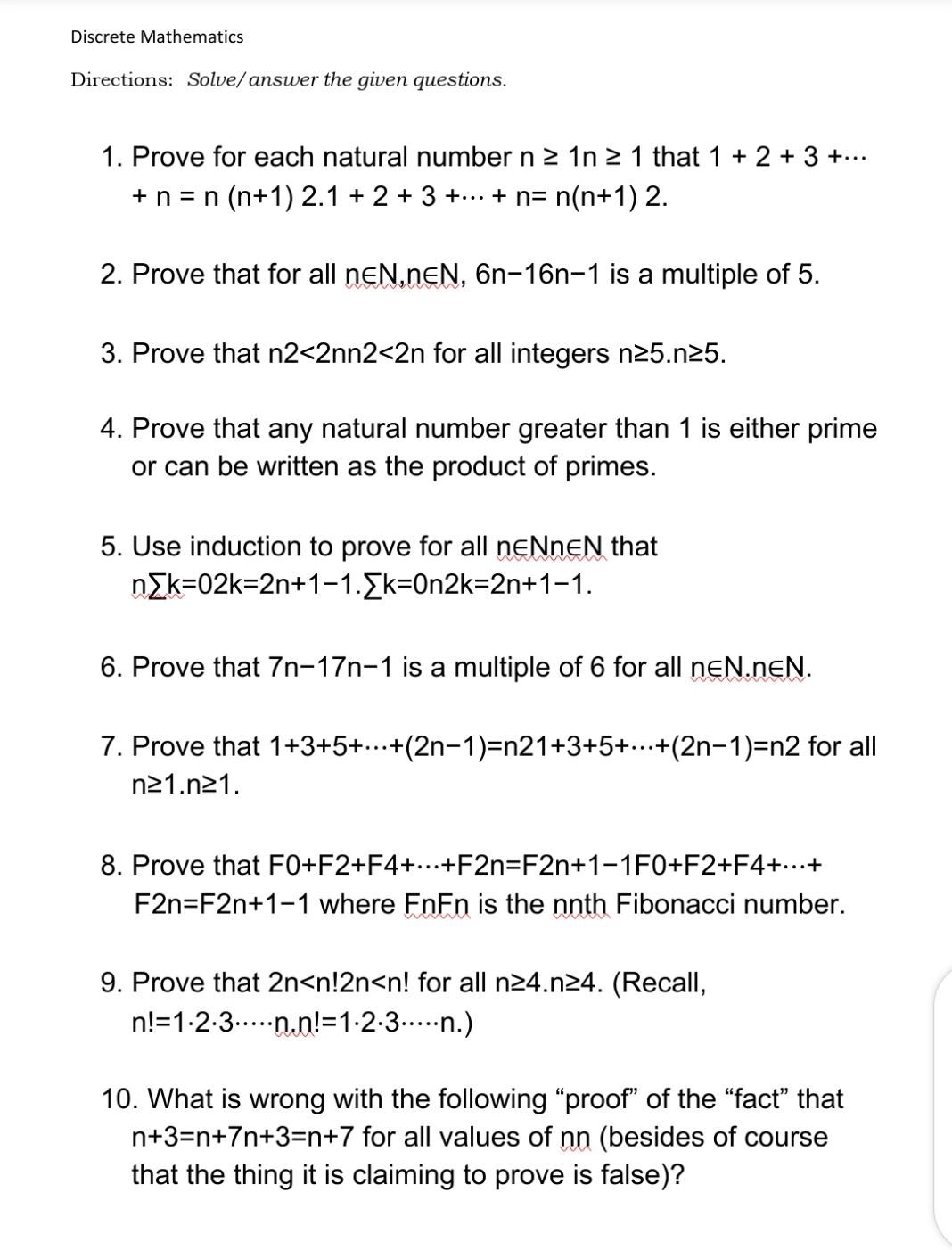 Discrete Mathematics Directions: Solve/ answer