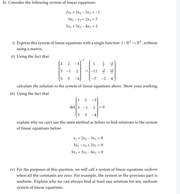 b) Consider the following system of linear
