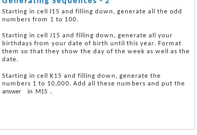Generating sequences Starting in cell 115 and